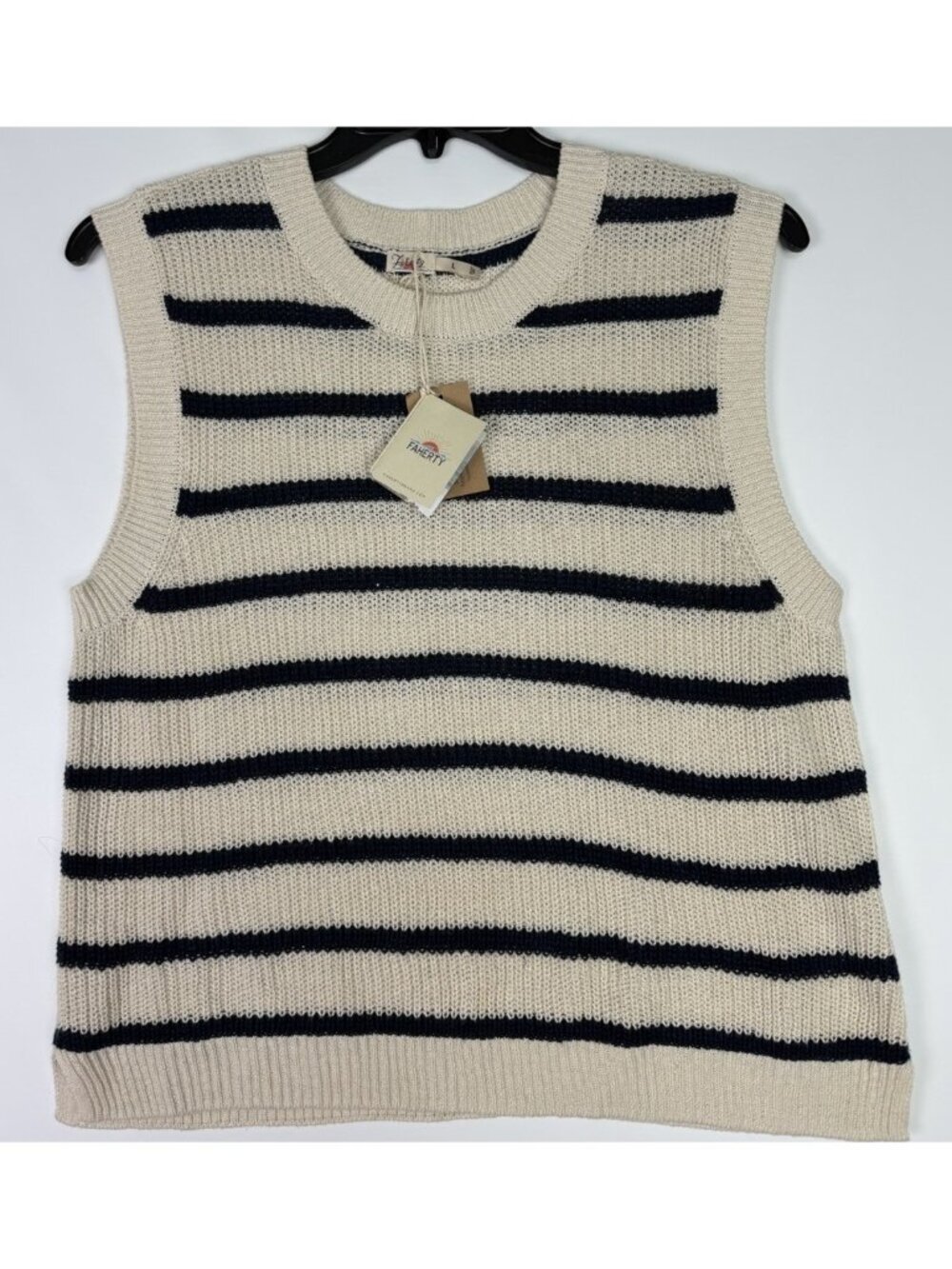 Faherty Miramar Linen Montauk Stripe Sweater Tank Size L Coastal Lightweight Top